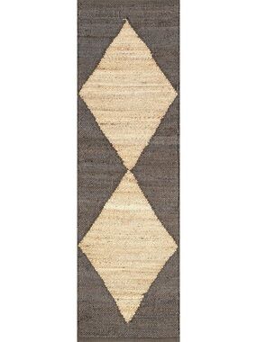 Neutral Diamond Jute Runner Rug - Natural and Gray